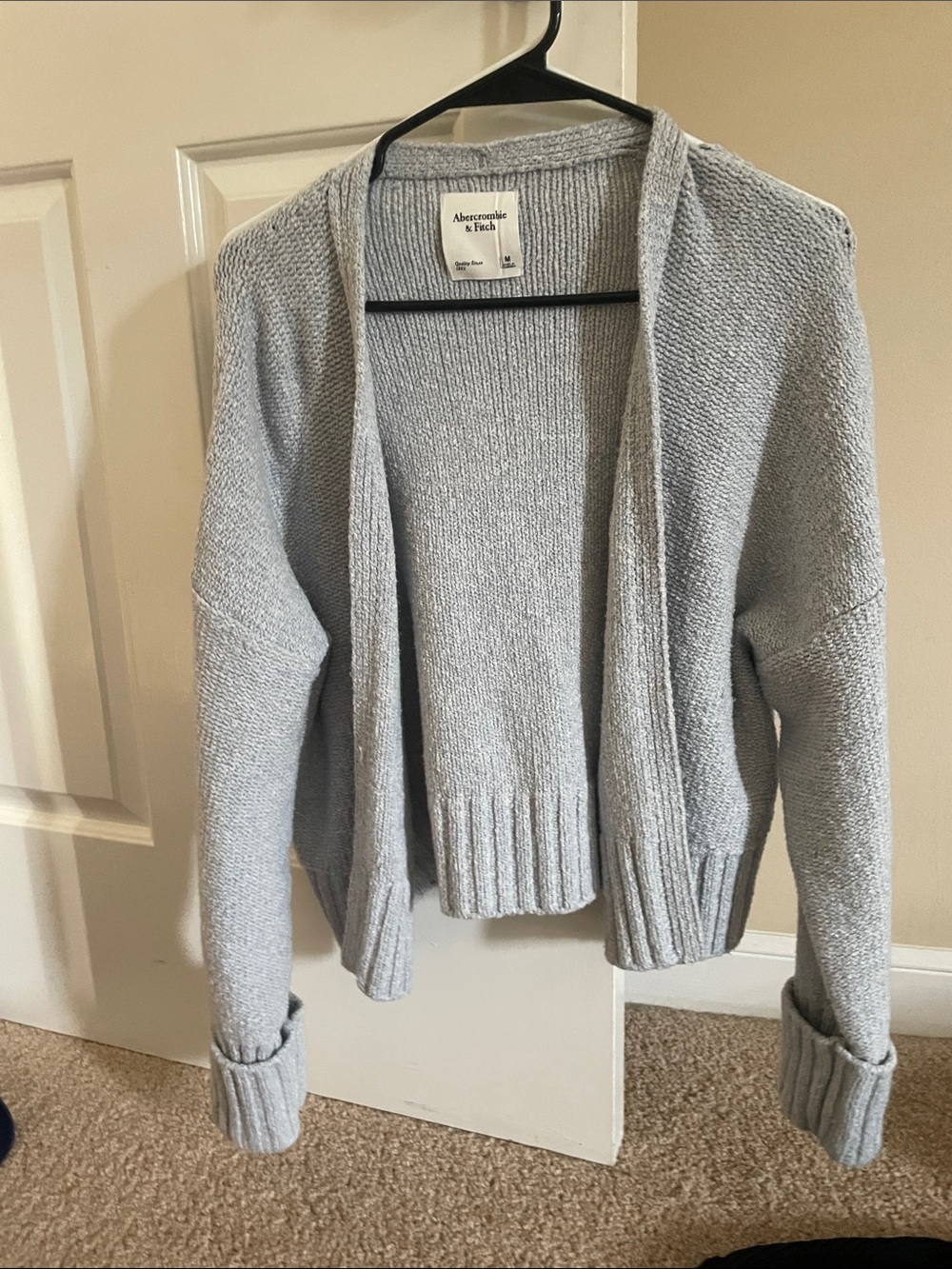 Abercrombie & Fitch Light Gray Open-Front Knit Cardigan